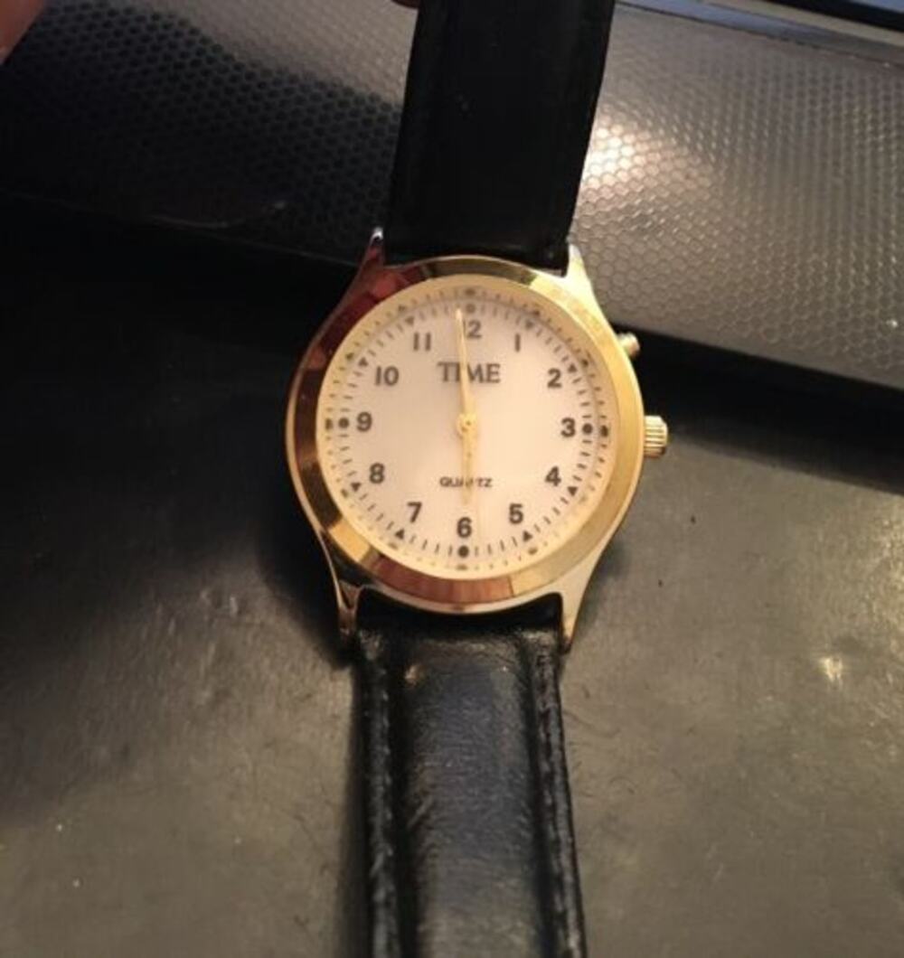 Unisex Gold Tone Time Magazine Watch, Black Band